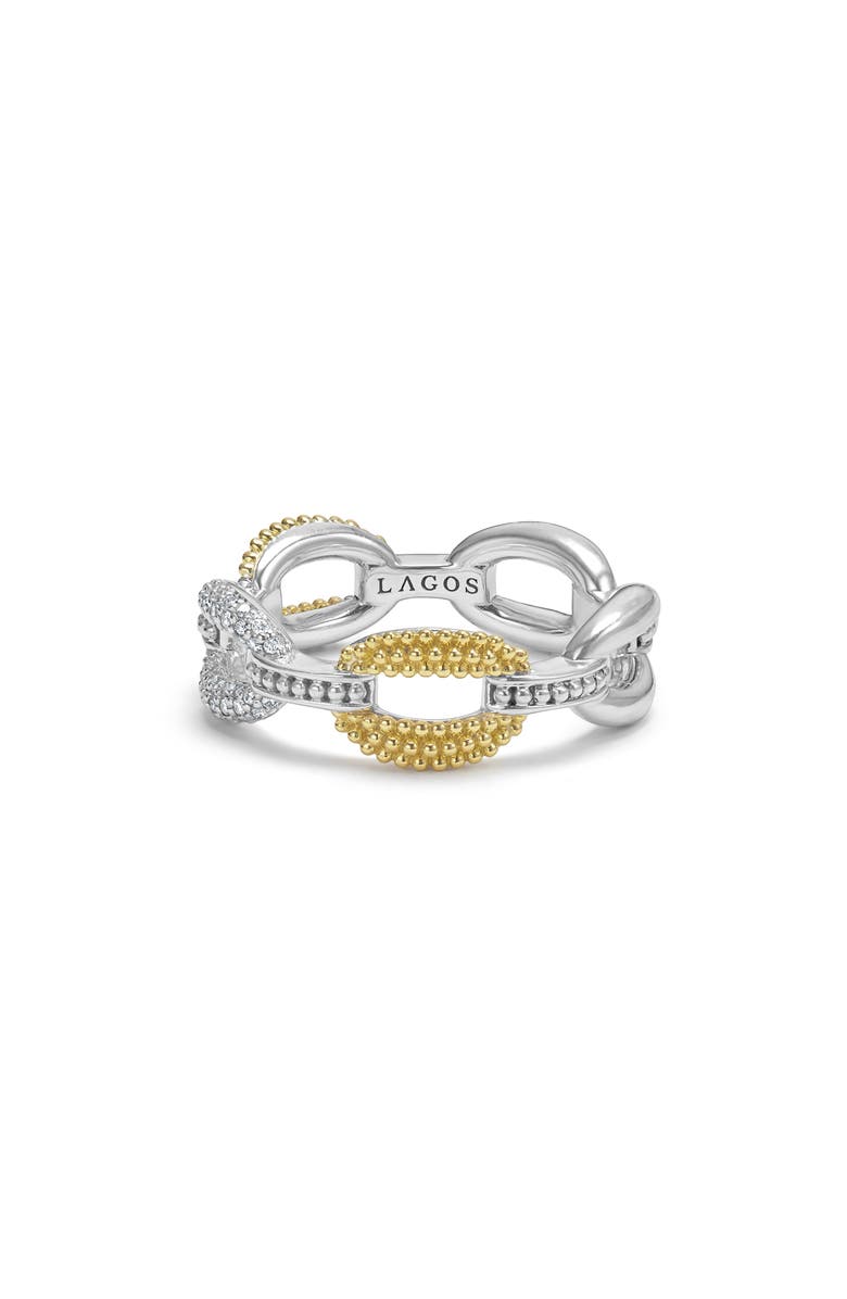 LAGOS Caviar Luxe Diamond Pavé Link Ring, Alternate, color, Gold
