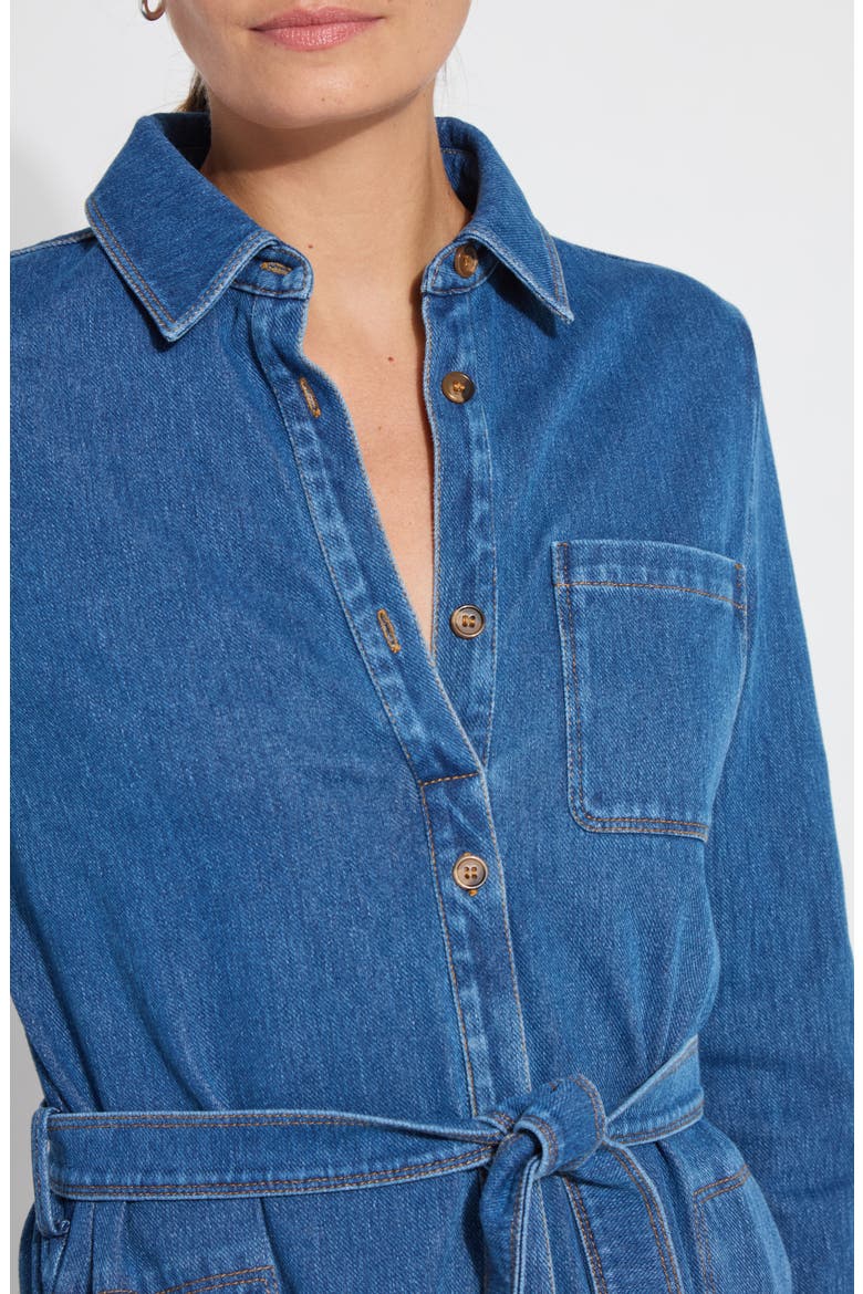 Schiffer Long Sleeve Stretch Cotton Chambray Shirtdress, Alternate, color, MEDIUM BLUE