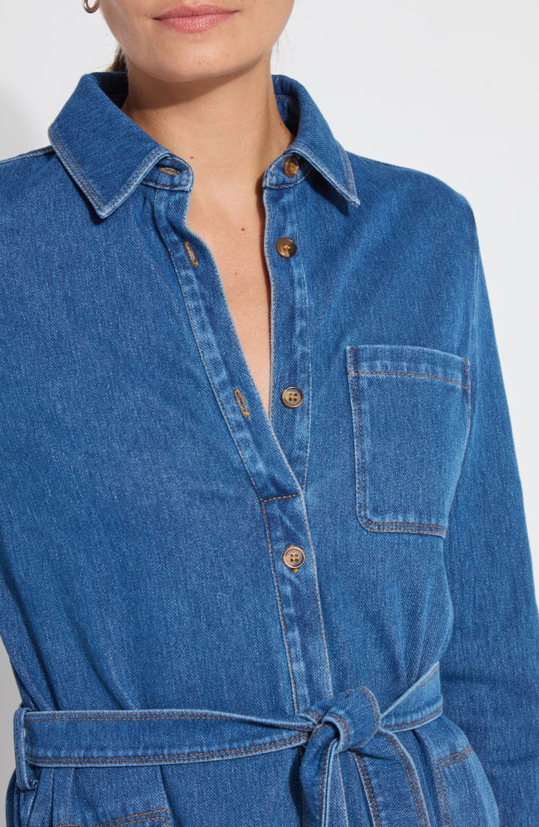 Lysse Schiffer Long Sleeve Stretch Cotton Chambray Shirtdress, Alternate, color, Medium Blue