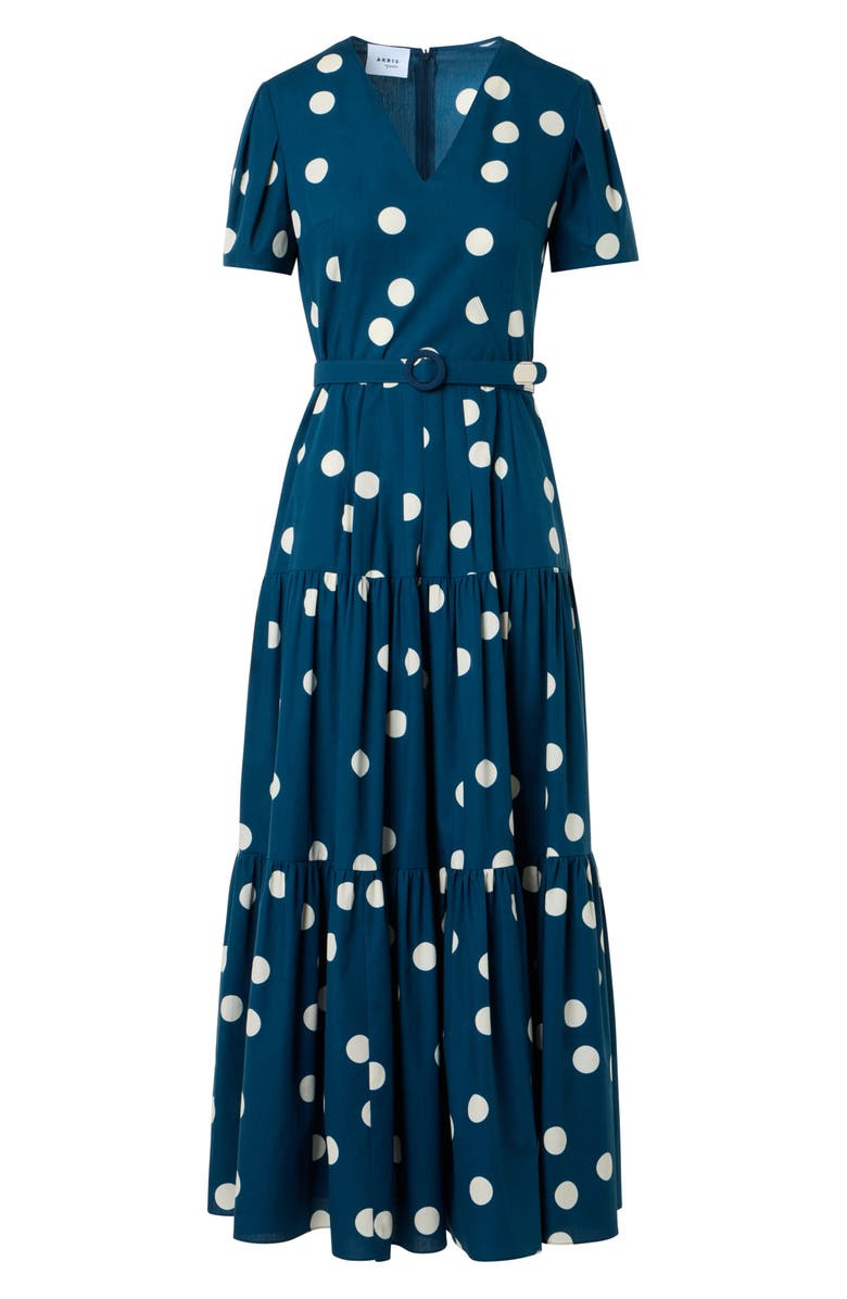 Akris punto Polka Dot Tiered Cotton Poplin Dress, Alternate, color, Dark Blue-Cream