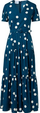 Akris punto Polka Dot Tiered Cotton Poplin Dress