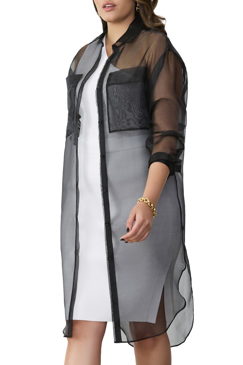 Sheer Button-Up Tunic, Alternate, color, BLACK