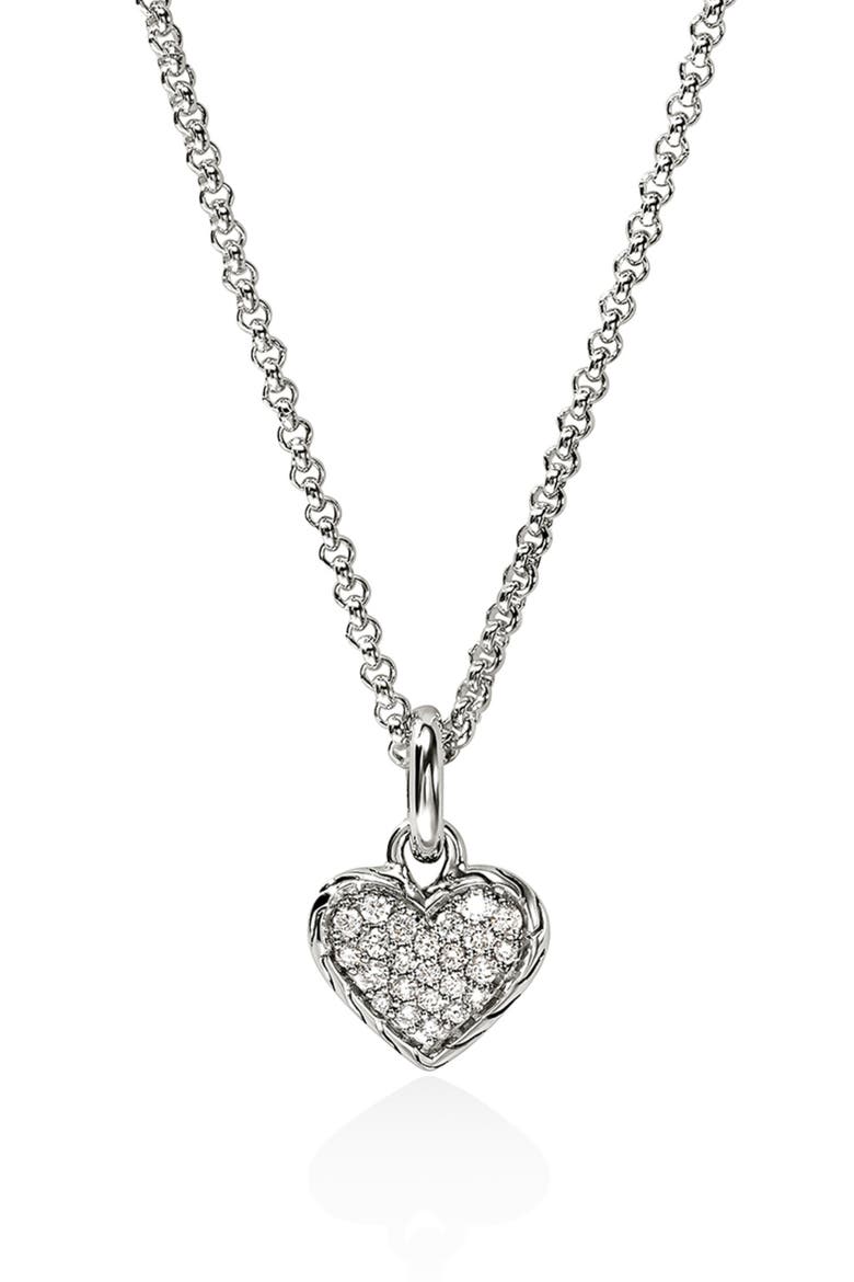 Diamond Pavé Heart Pendant Necklace, Main, color, SILVER