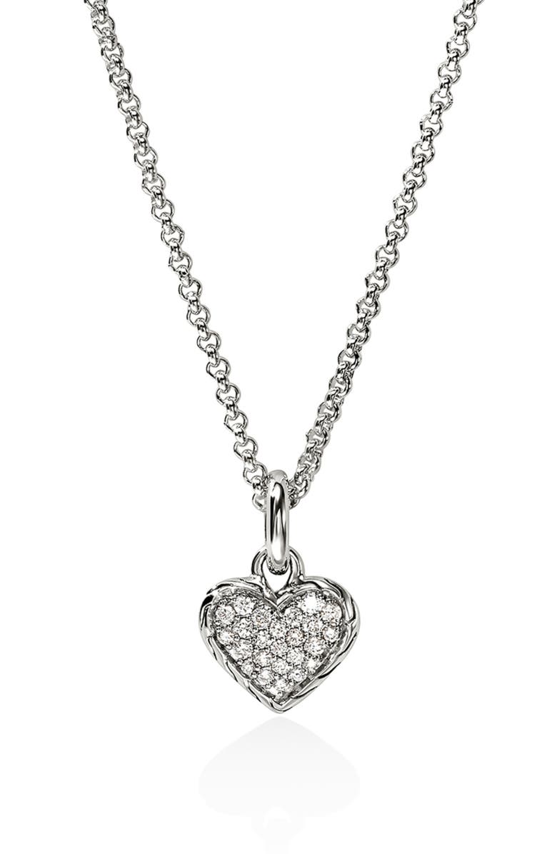 John Hardy Diamond Pavé Heart Pendant Necklace, Main, color,
