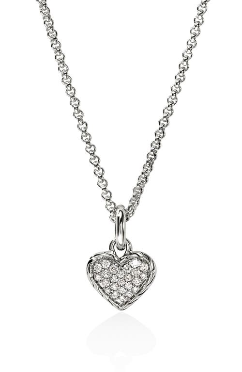 John Hardy Diamond Pavé Heart Pendant Necklace in Silver at Nordstrom, Size 18"
