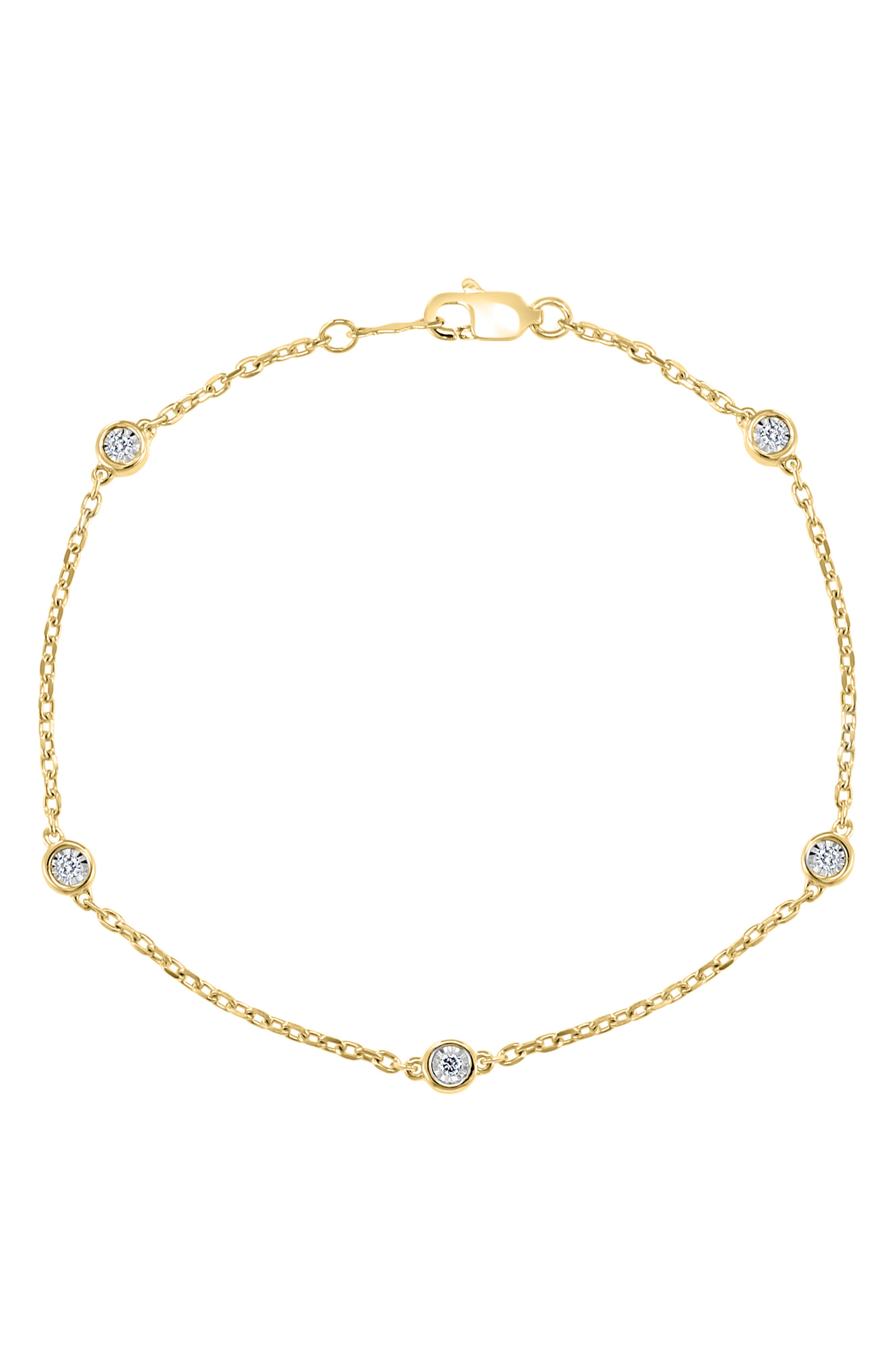 14k Gold Plated Sterling Silver Diamond Station Bracelet