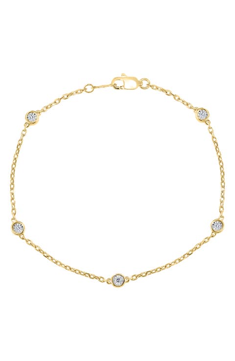 14k Gold Plated Sterling Silver Diamond Station Bracelet