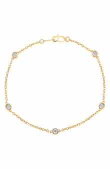 14k Gold Plated Sterling Silver Diamond Station Bracelet