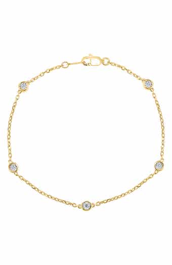14k Gold Plated Sterling Silver Diamond Station Bracelet
