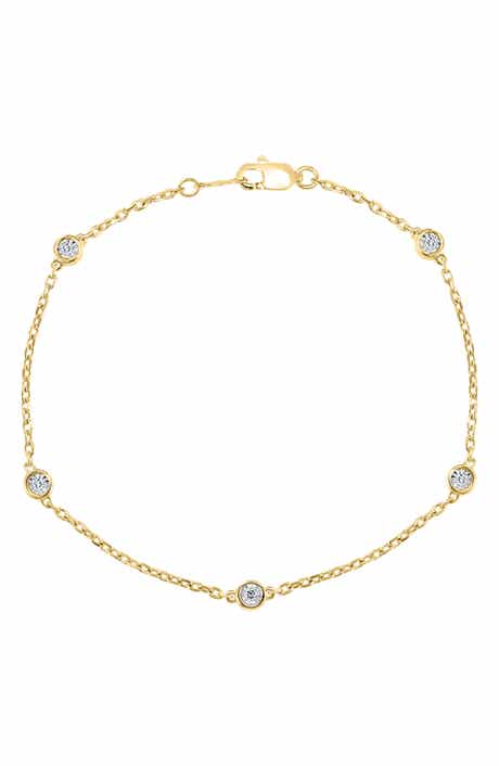 14k Gold Plated Sterling Silver Diamond Station Bracelet