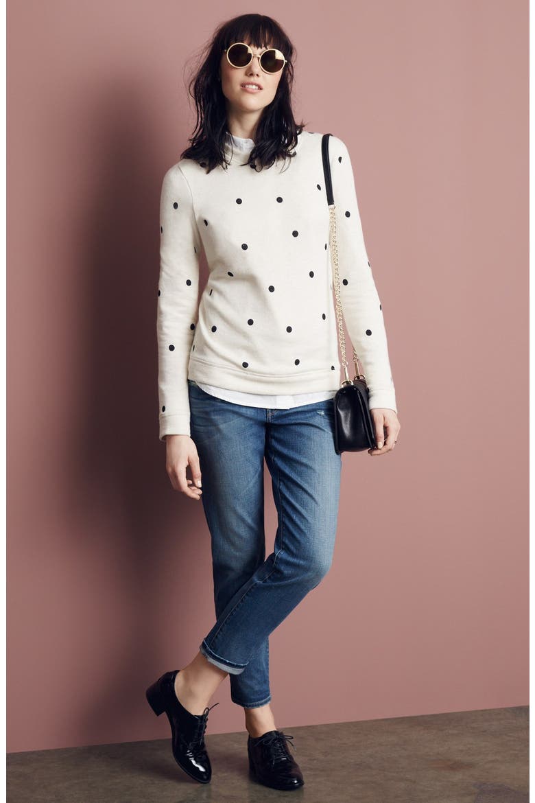 Polka Dot Sweatshirt, Alternate, color, OATMEAL HEATHER SNOW DOTS