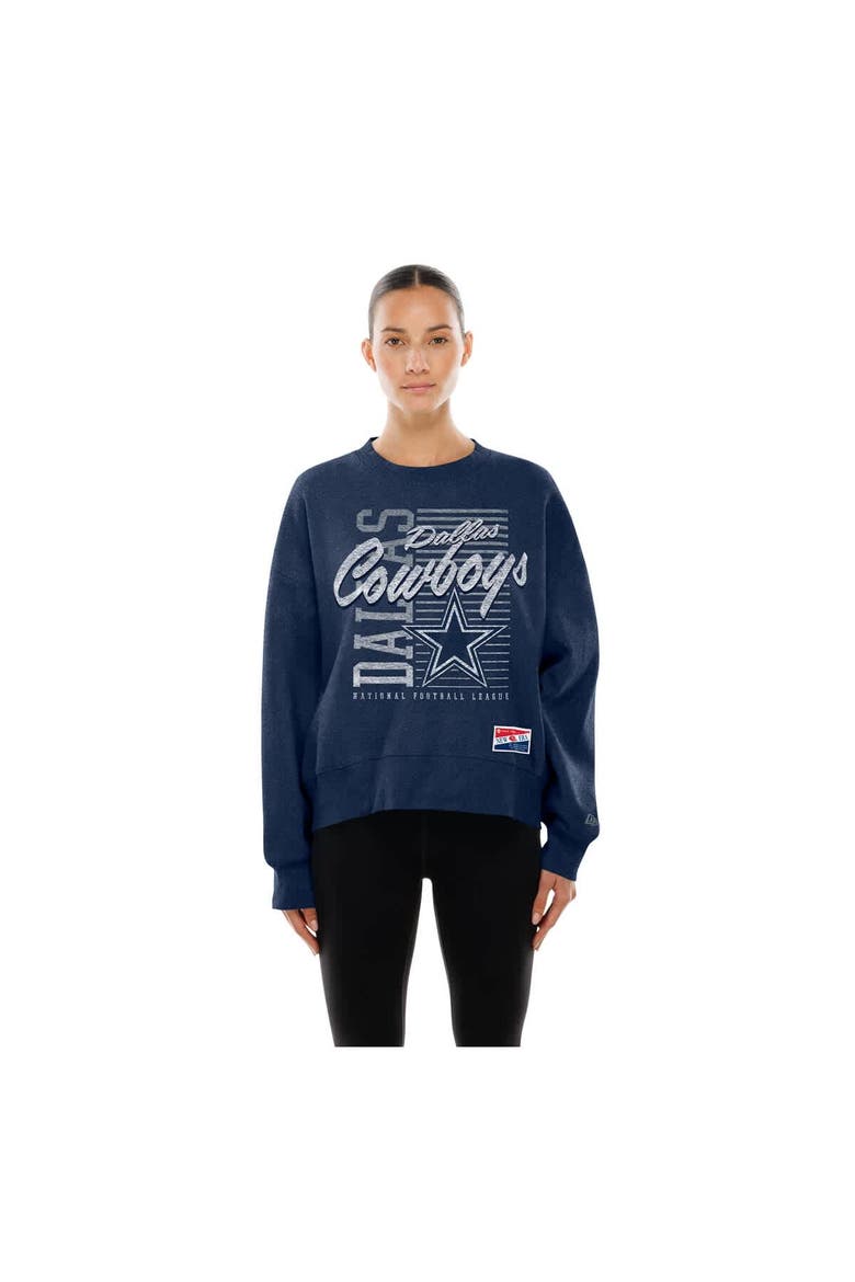 Women's New Era Navy Dallas Cowboys Oversized Throwback Mineral Wash Crew Neck Sweatshirt, Alternate, color, Navy