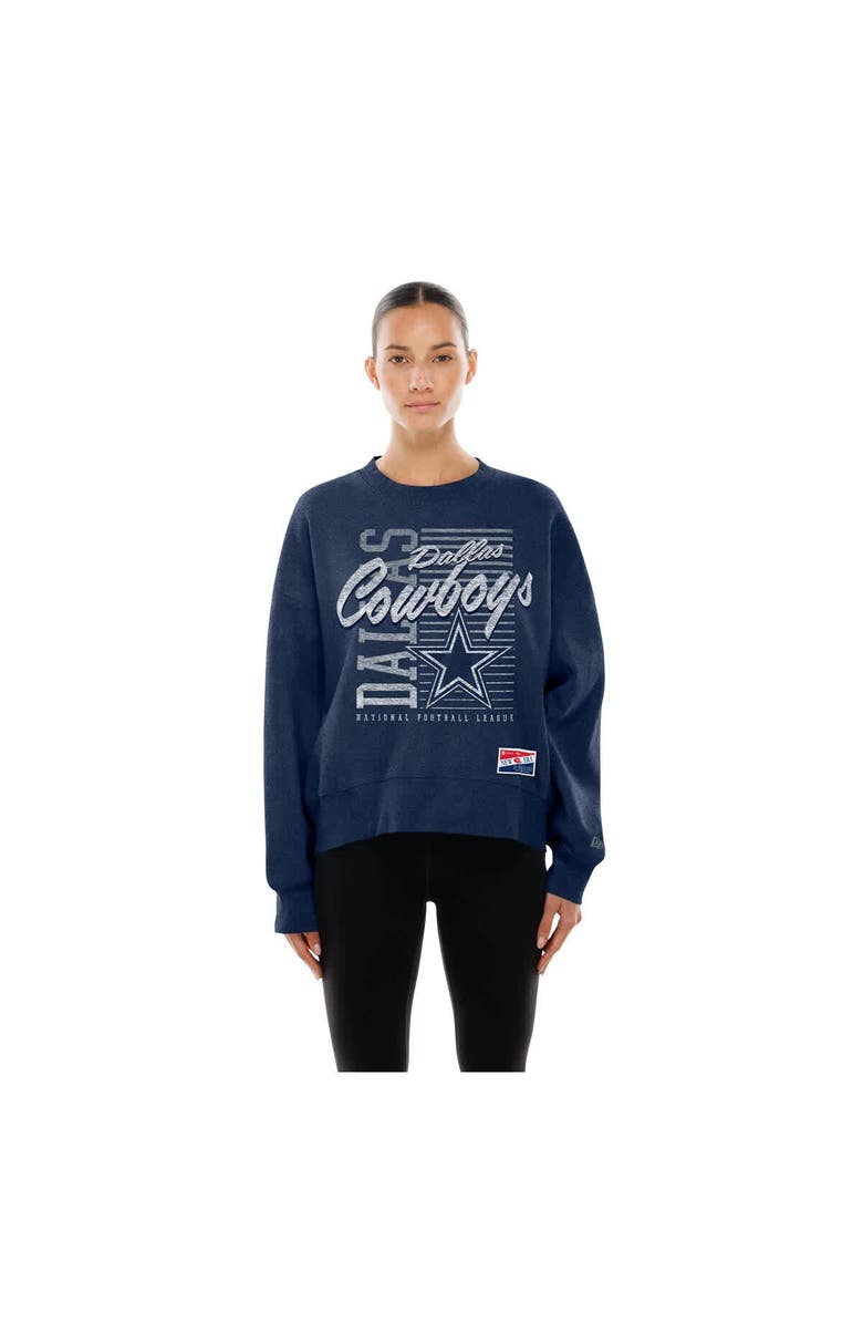 New Era Women
s New Era Navy Dallas Cowboys Oversized Throwback Mineral Wash Crew Neck Sweatshirt, Alternate, color, Navy