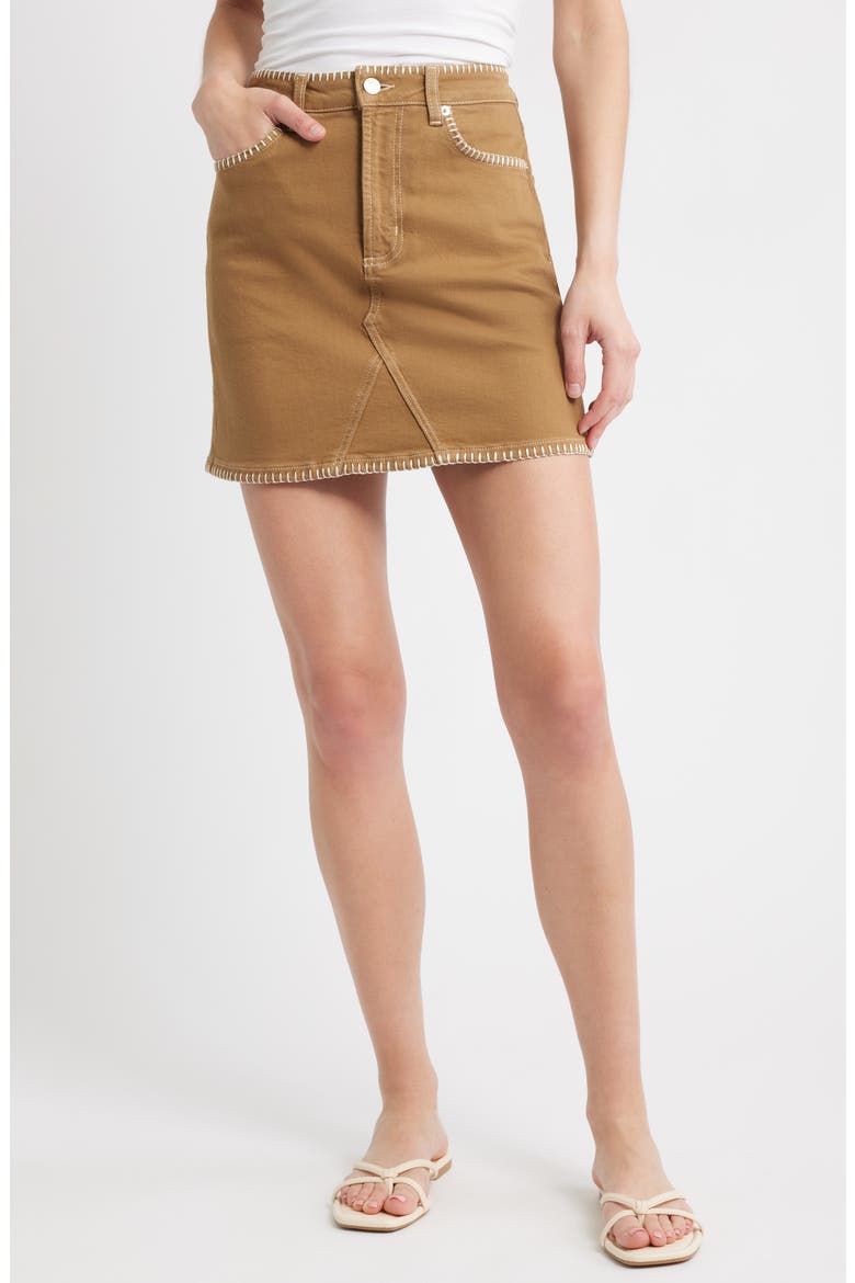 Laurel Embroidered Stitch Denim Miniskirt, Main, color, SAFARI EMBROIDERED