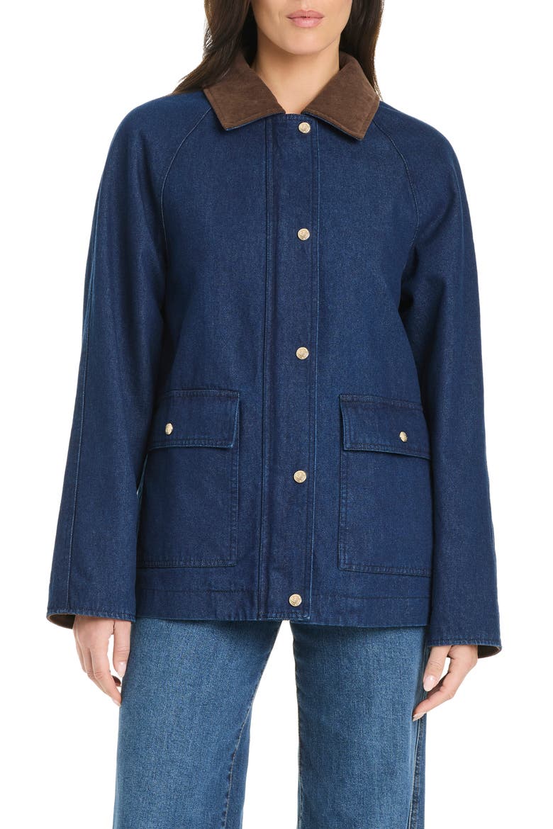 Corduroy-Collared Denim Utility Jacket, Main, color, NAVY DENIM