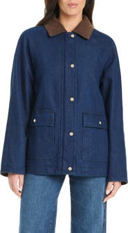 Vince Camuto Corduroy-Collared Denim Utility Jacket