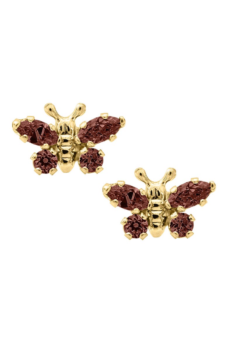 Butterfly Birthstone Gold Earrings, Main, color, JANUARY
