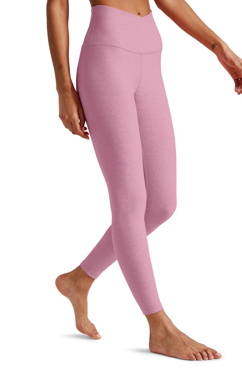 Beyond Yoga At Your Leisure Space Dye High Waist Midi Leggings, Alternate, color, Pink Haze Heather