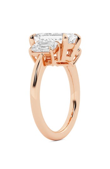 Everyday By Hautecarat Emerald-cut Lab Grown Diamond 3-stone Engagement Ring In 14k Rose Gold
