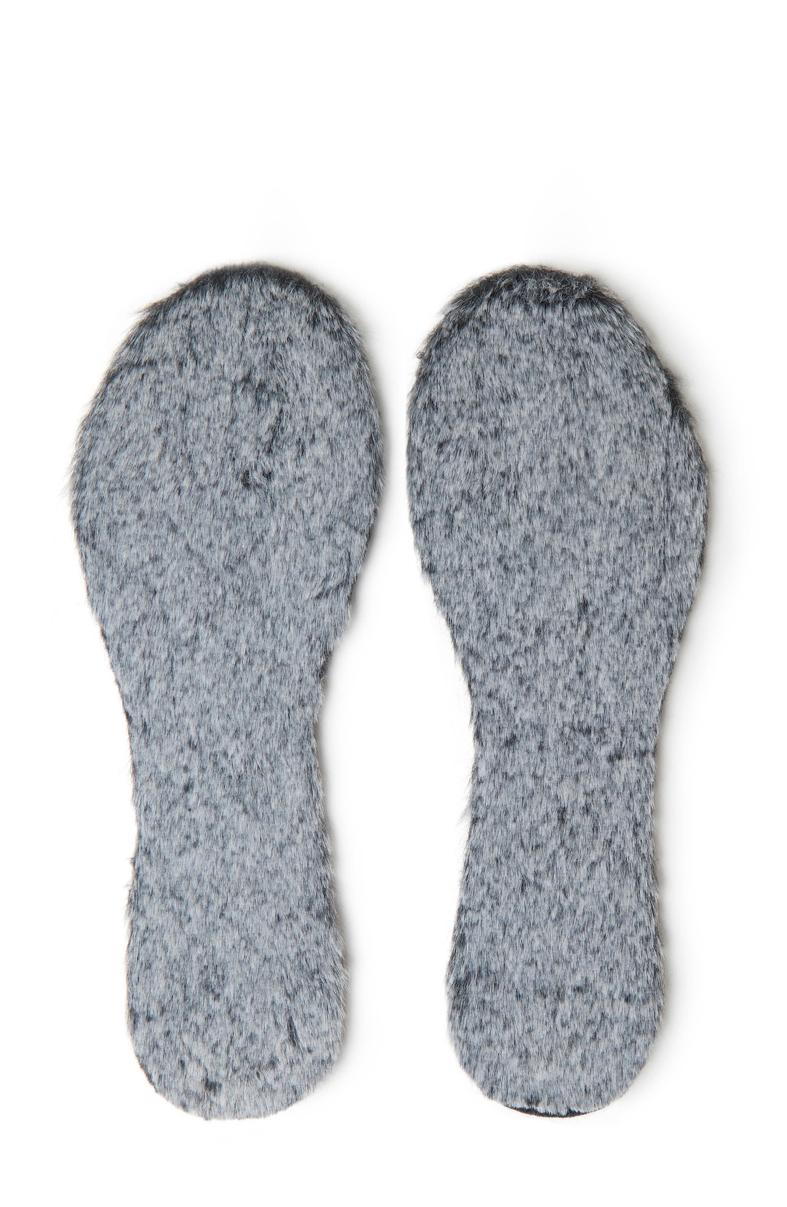 Furry Faux Fur Insoles, Main, color, BLACK