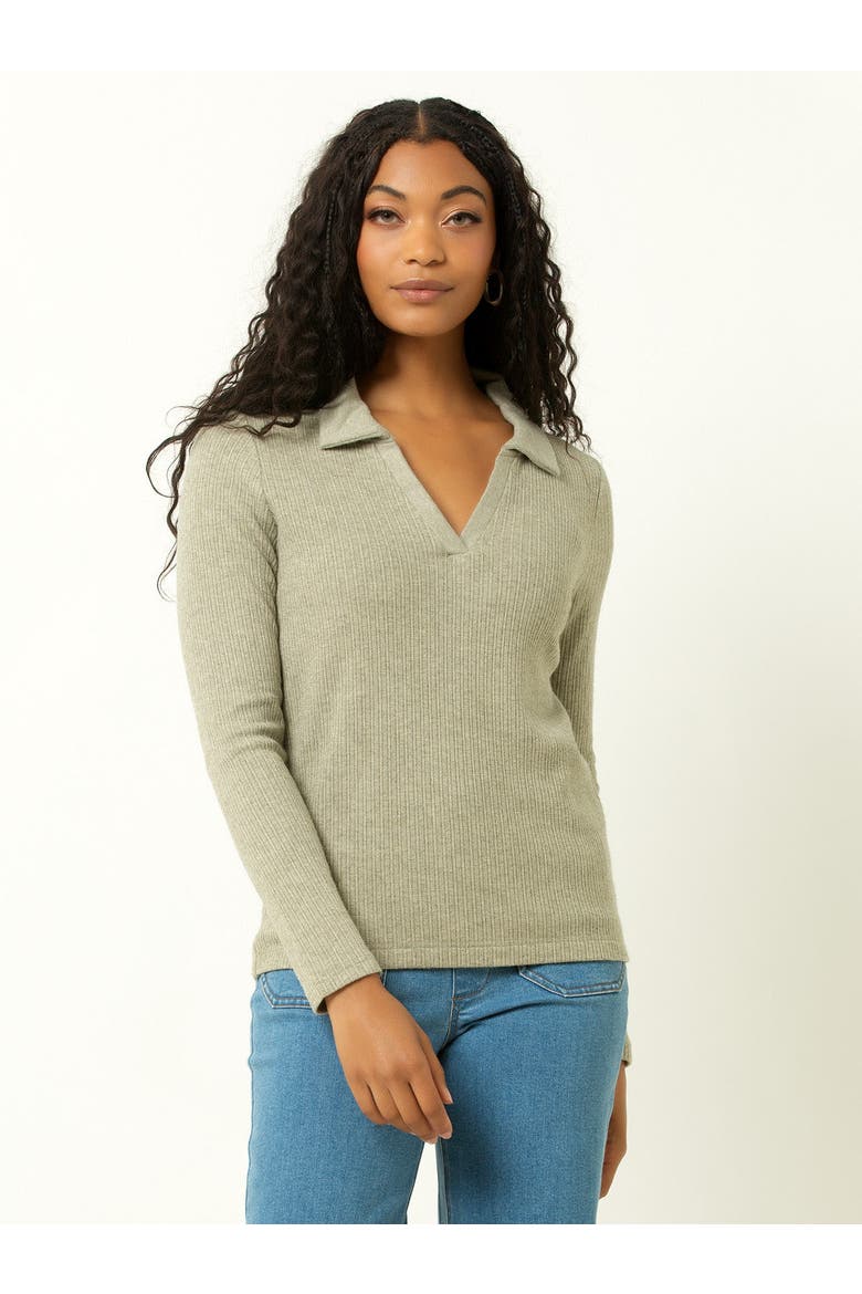 Classic Ribbed V-Neck Sweater with Collar, Main, color, Sage