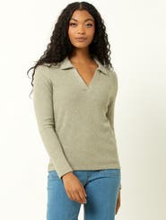 Single Stitch Classic Ribbed V-Neck Sweater with Collar