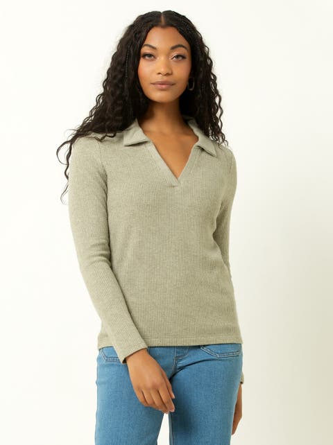 Single Stitch Classic Ribbed V-Neck Sweater with Collar