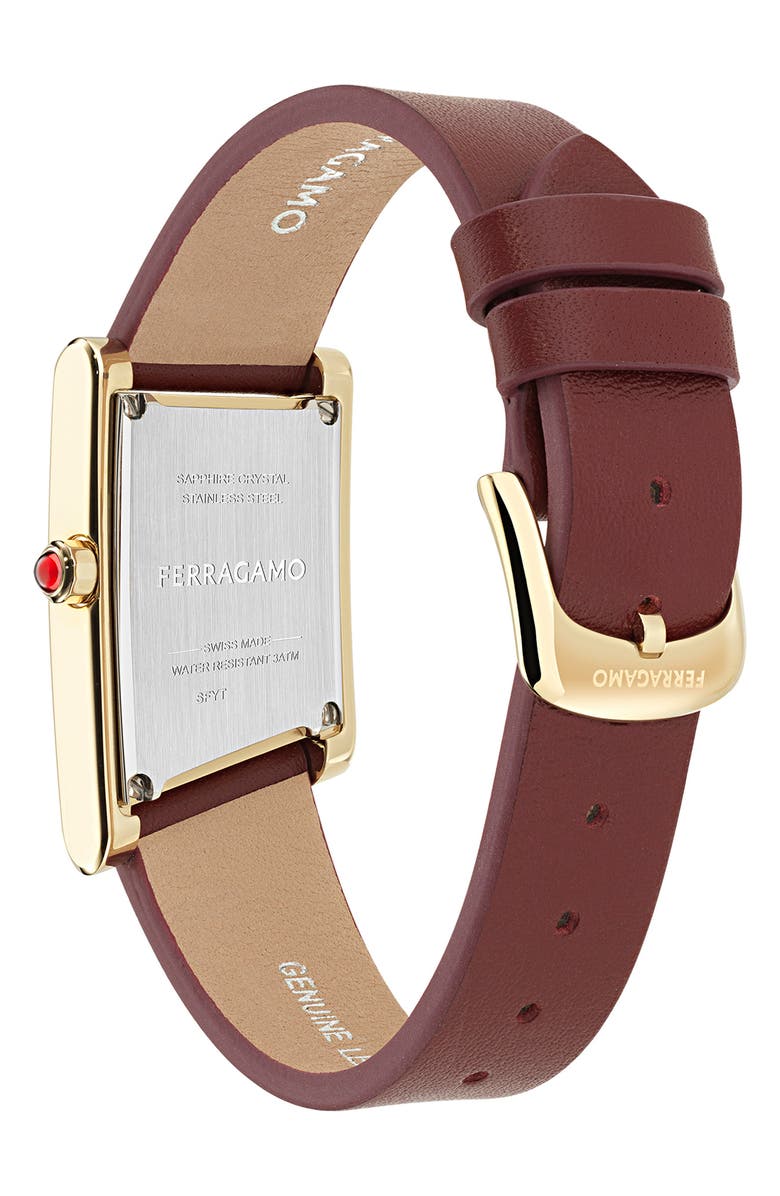 FERRAGAMO Asymetrique Leather Strap Watch, 22mm x 36mm, Alternate, color, Yellow Gold