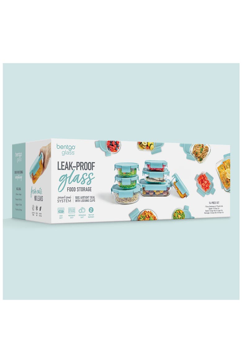 14-Piece Leak Proof Glass Food Storage Set, Alternate, color, AQUA