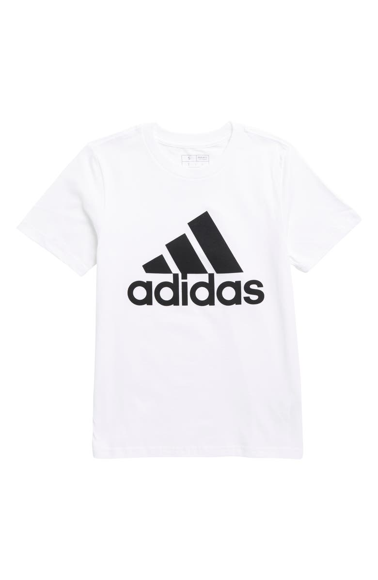 adidas Kids' Core Logo Cotton Jersey Graphic T-Shirt, Main, color, White