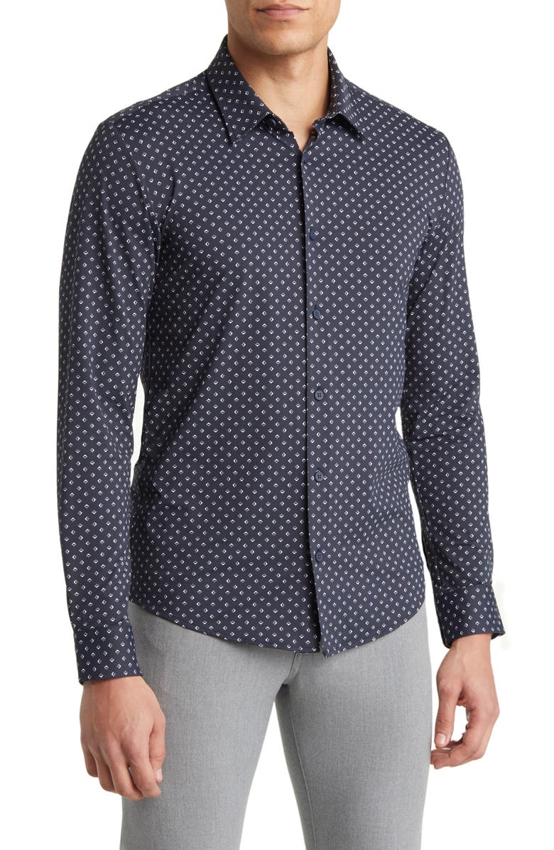 BOSS Roan Kent Stretch Recycled Polyamide Button-Up Shirt, Main, color, 