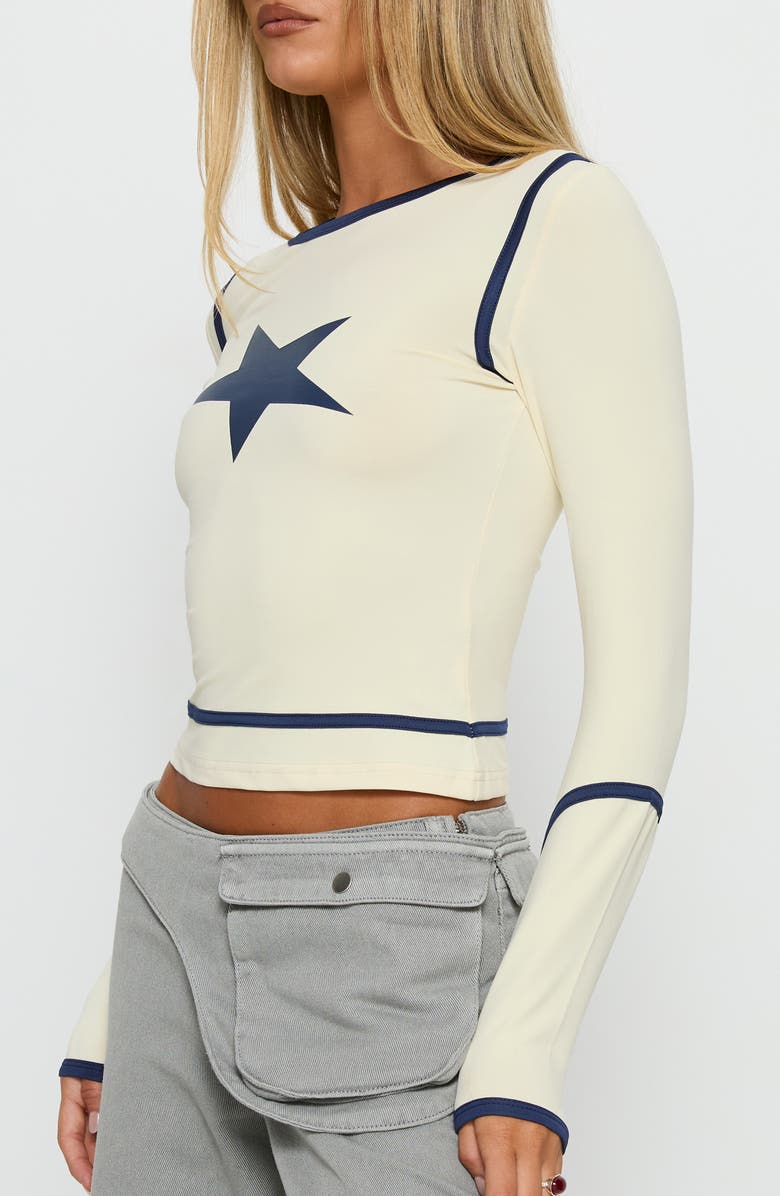 Princess Polly Starshot Long Sleeve Graphic T-Shirt, Alternate, color, Cream