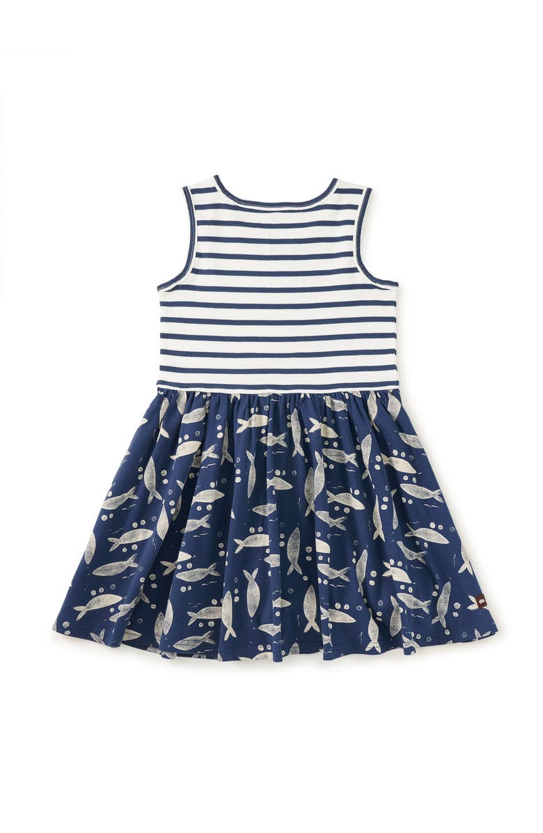 Tea Collection Print Mix Tank Skirted Dress, Alternate, color, Blockprint Sardines