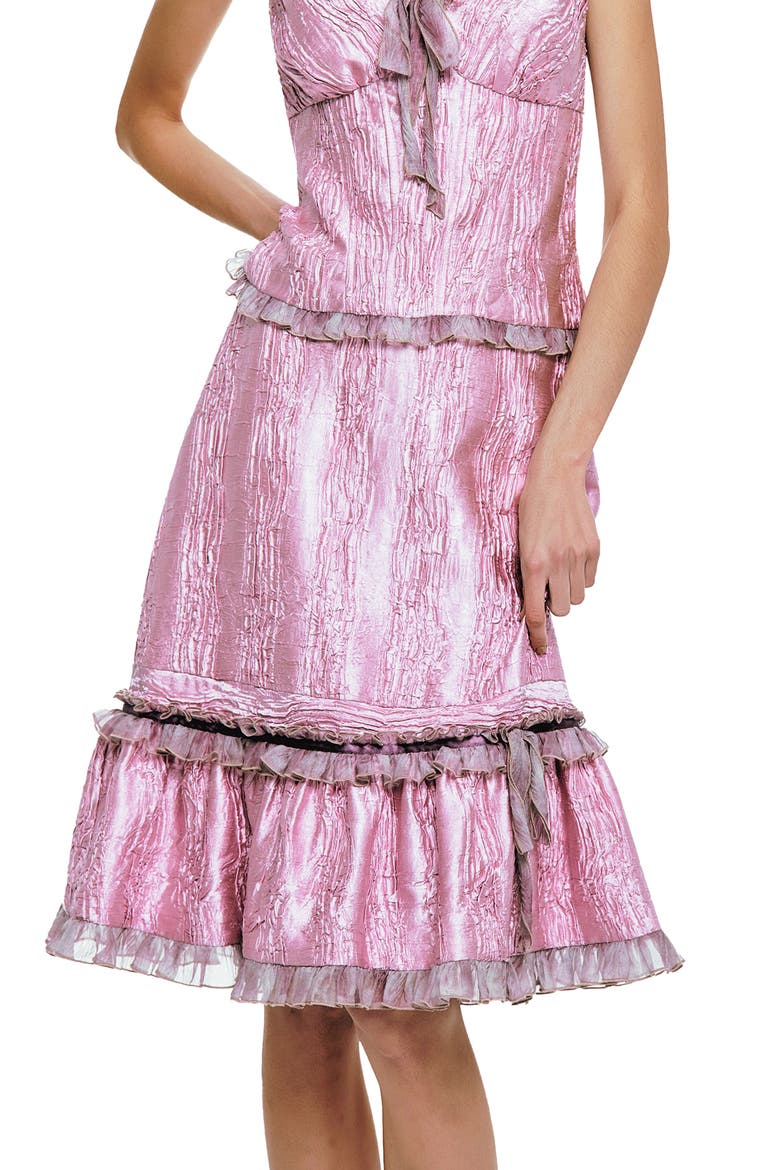 Crushed Satin Ruffle Midi Skirt, Main, color, PEONY