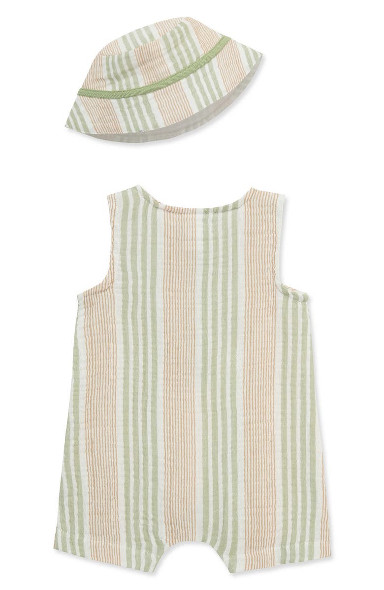 Little Me Stripe Romper & Hat Set, Alternate, color, Multi Stripe