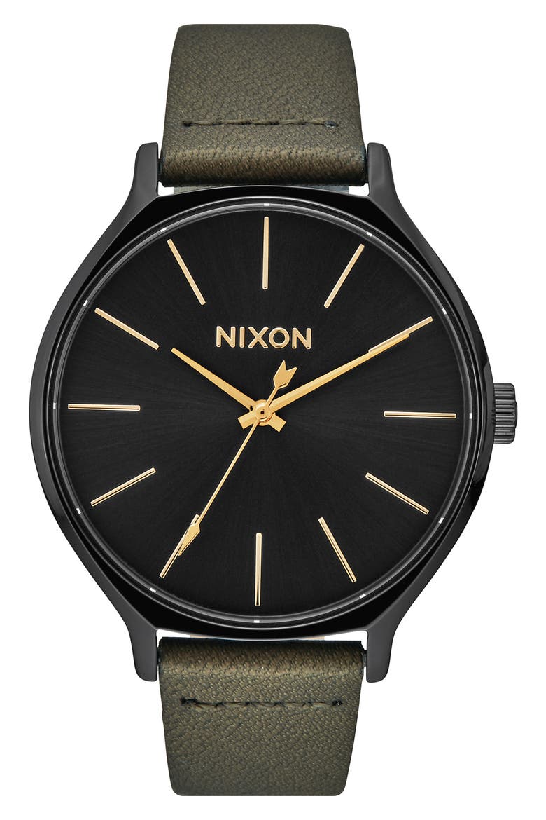 The Clique Leather Strap Watch, 38mm, Main, color, FATIGUE/ BLACK