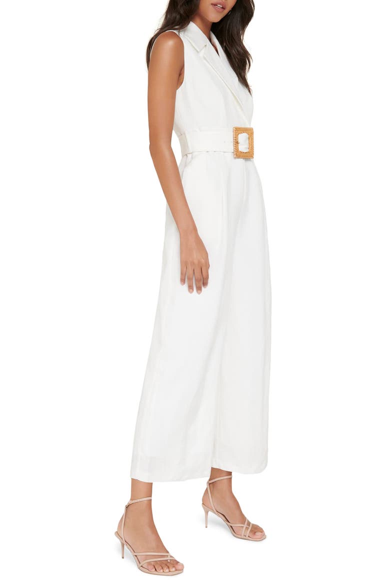 Belted Linen Blend Jumpsuit, Alternate, color, PORCELAIN