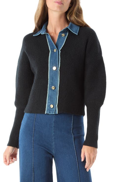 Michaela Denim Detail Cotton Blend Sweater