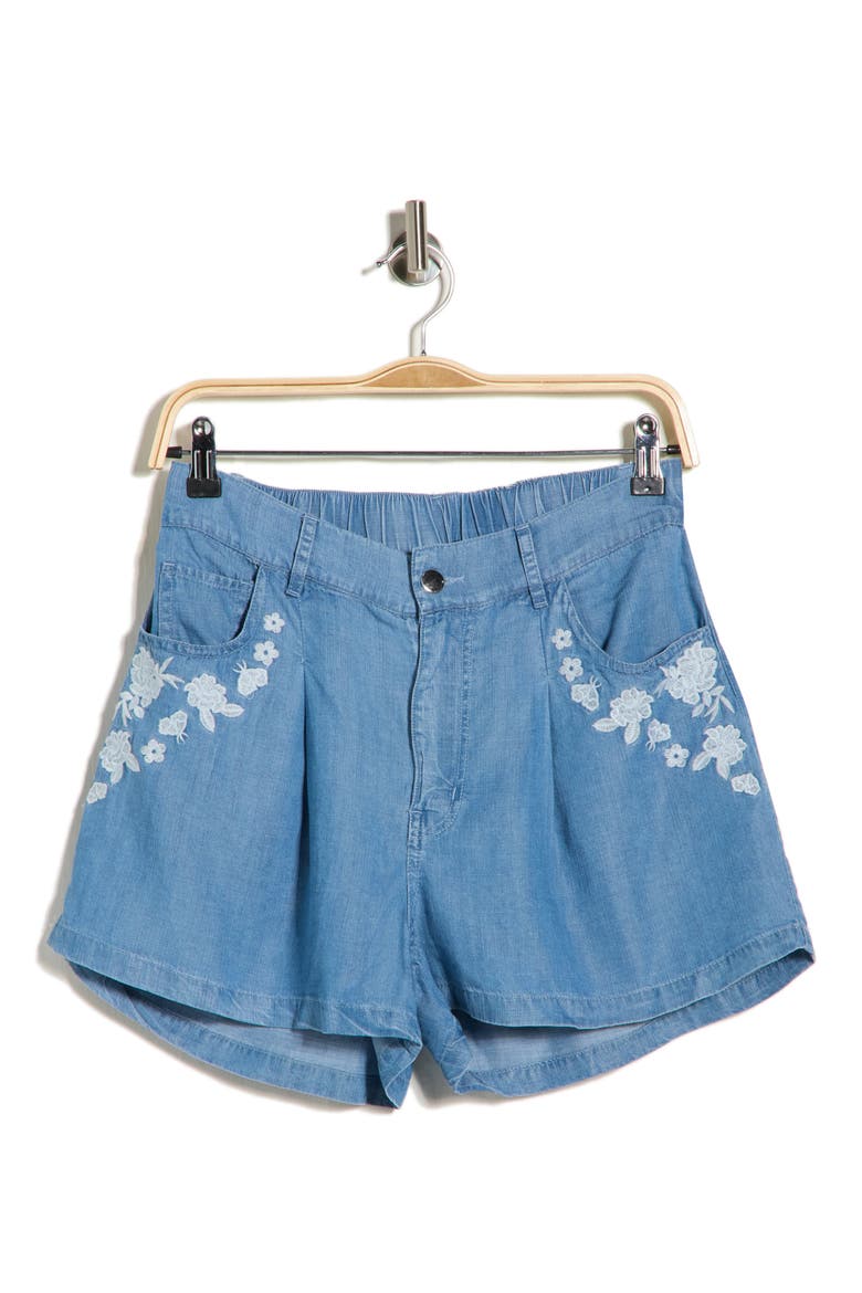 Floral Embroidered Chambray Shorts, Alternate, color, LIGHT WASH