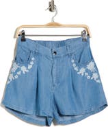 T Tahari Floral Embroidered Chambray Shorts