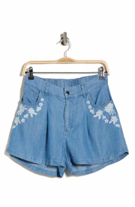 T Tahari Floral Embroidered Chambray Shorts