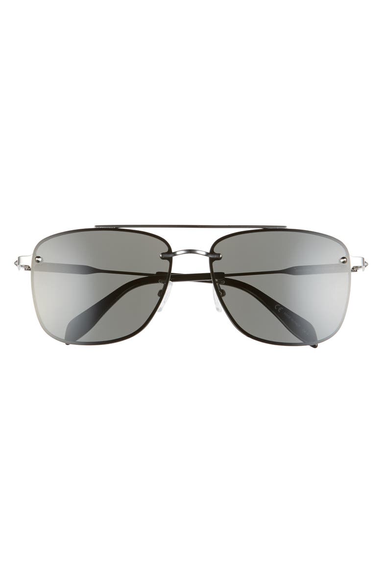 Alexander McQueen 62mm Oversize Navigator Sunglasses, Alternate, color, LIGHT RUTHENIUM