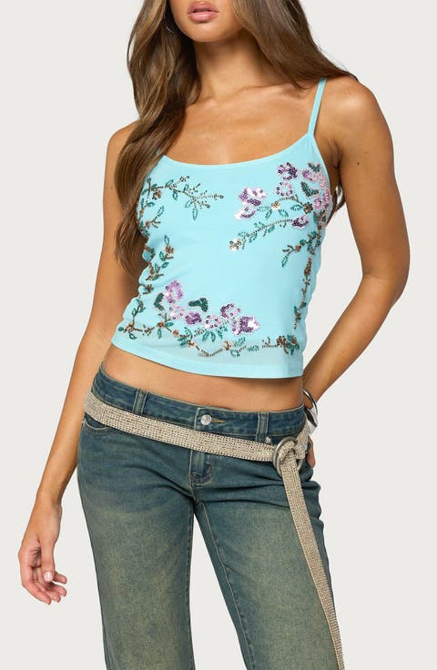 Blair Floral Beaded Mesh Camisole