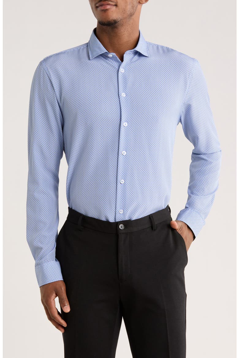 Geo Dot Stretch Sport Shirt, Main, color, LIGHT BLUE