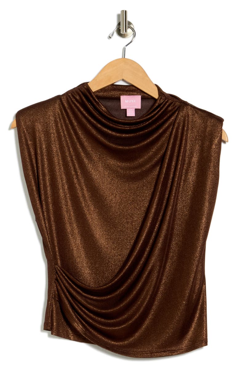 Muse Mock Neck Pleated Foil Top, Alternate, color, Copper