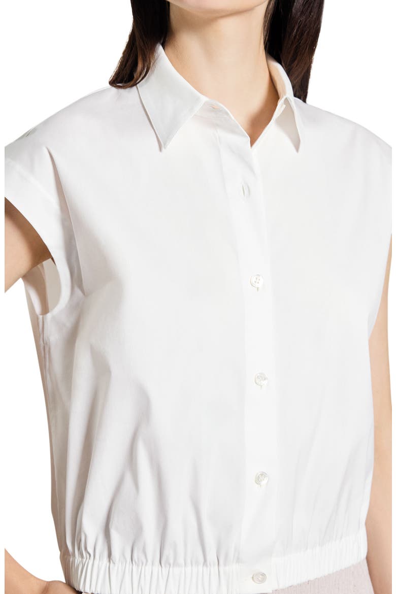 Elastic Hem Cap Sleeve Button-Up Shirt, Alternate, color, WHITE