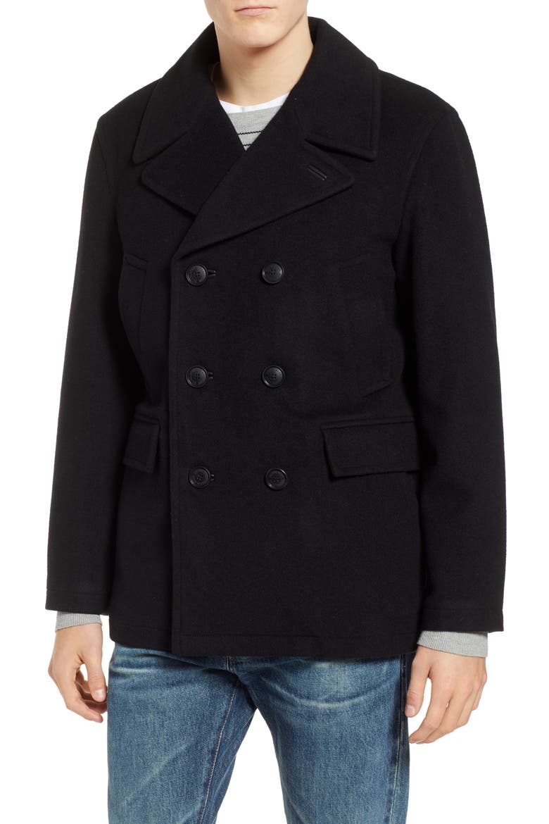 Maritime Wool Blend Peacoat, Main, color, BLACK
