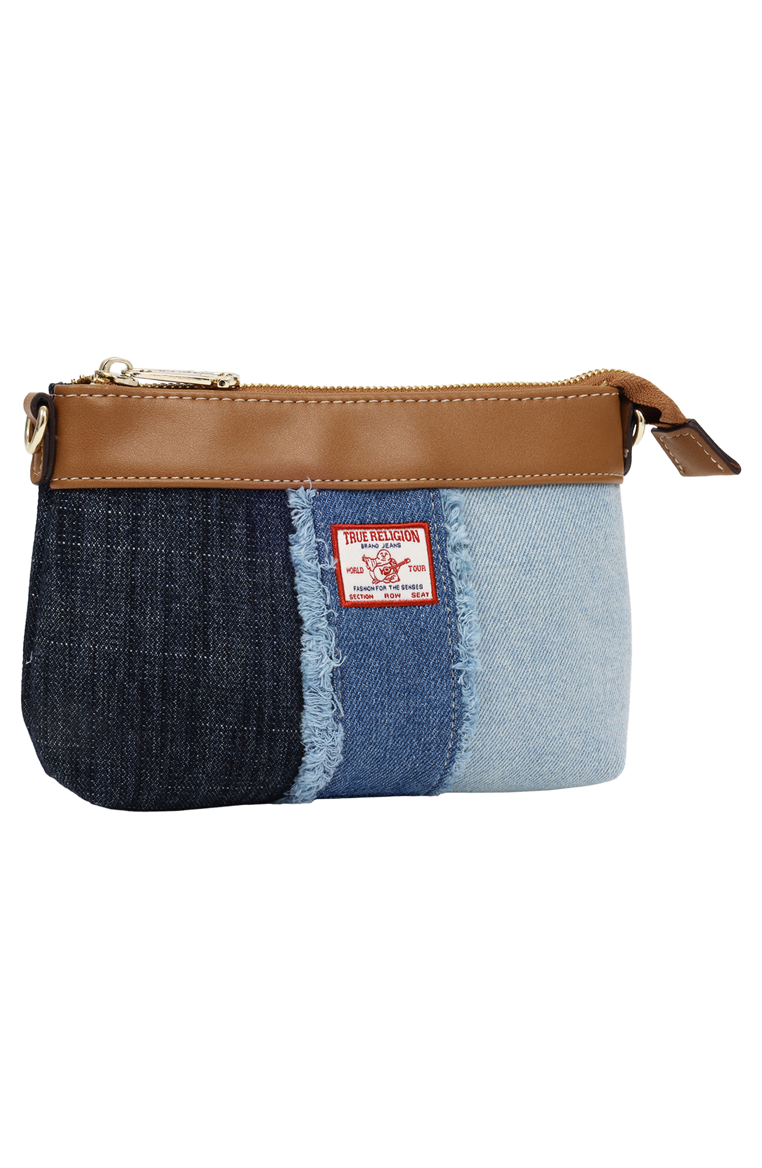 Frayed Denim Pouch on a Chain, Alternate, color, DENIM/ BLUE