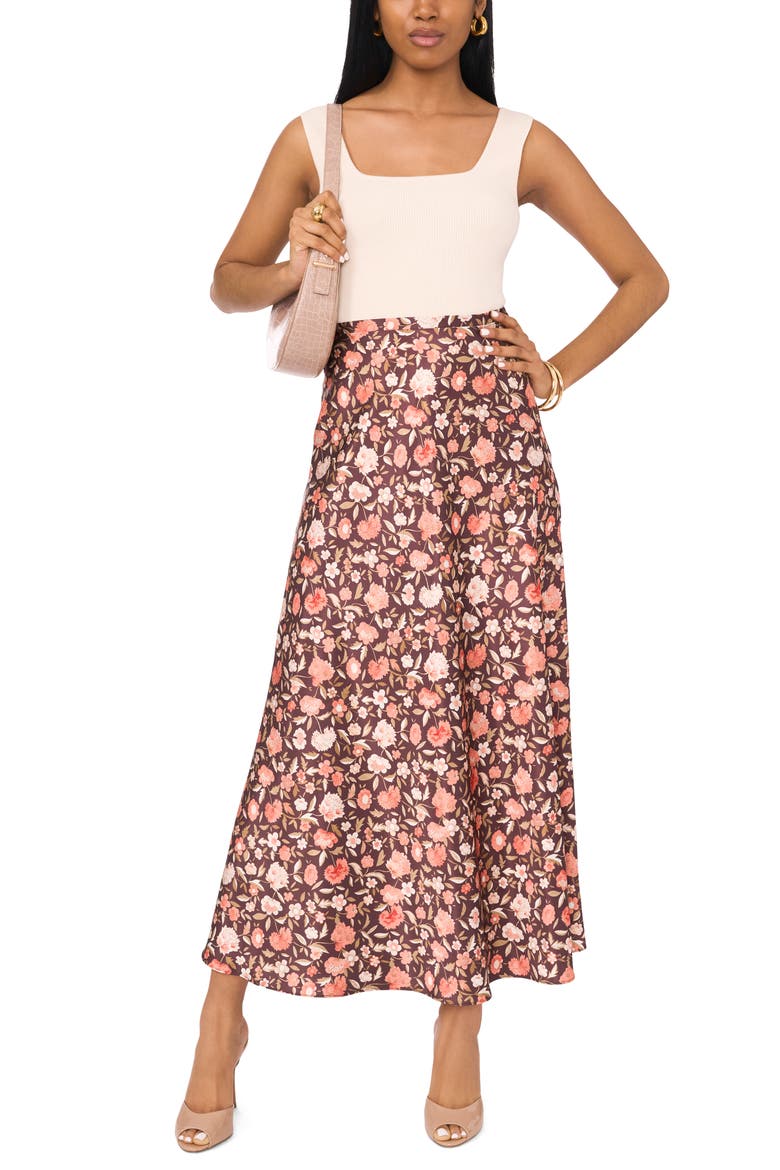 Floral Bias Cut Midi Skirt, Alternate, color, CARNELIAN