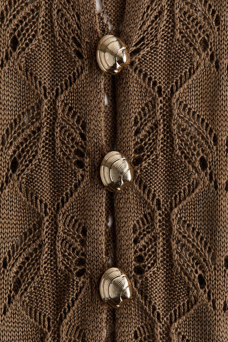 Button-top Crochet-look Dress, Alternate, color, Brown